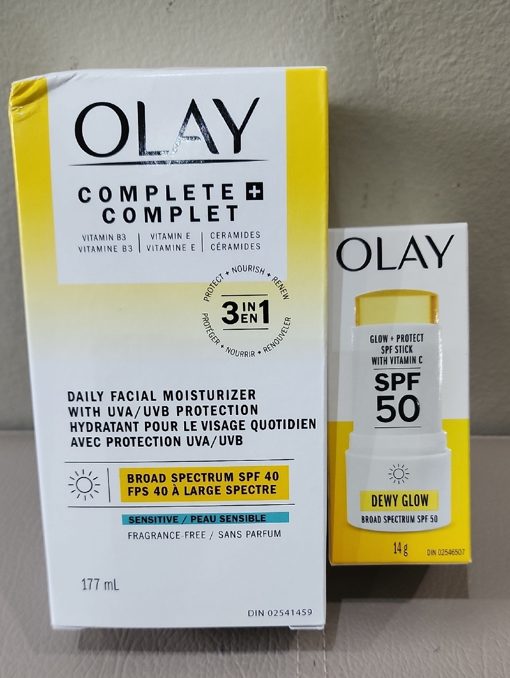 Olay Complete Daily Facial Moisturizer SPF 40 & Dewy Glow SPF 50 Stick